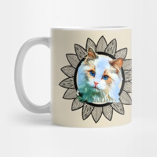 Cute Cat blue eyes BLK sunflower Mug